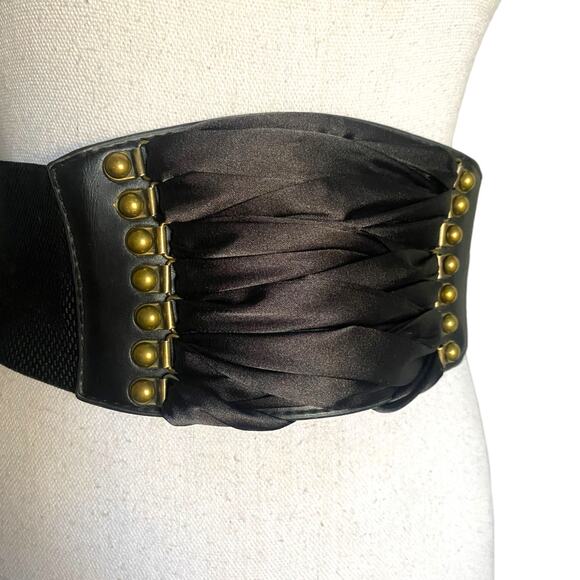 Vintage Corset Cinch Belt Black Stretch Elastic Faux Leather Snap Back Goth - Picture 4 of 8